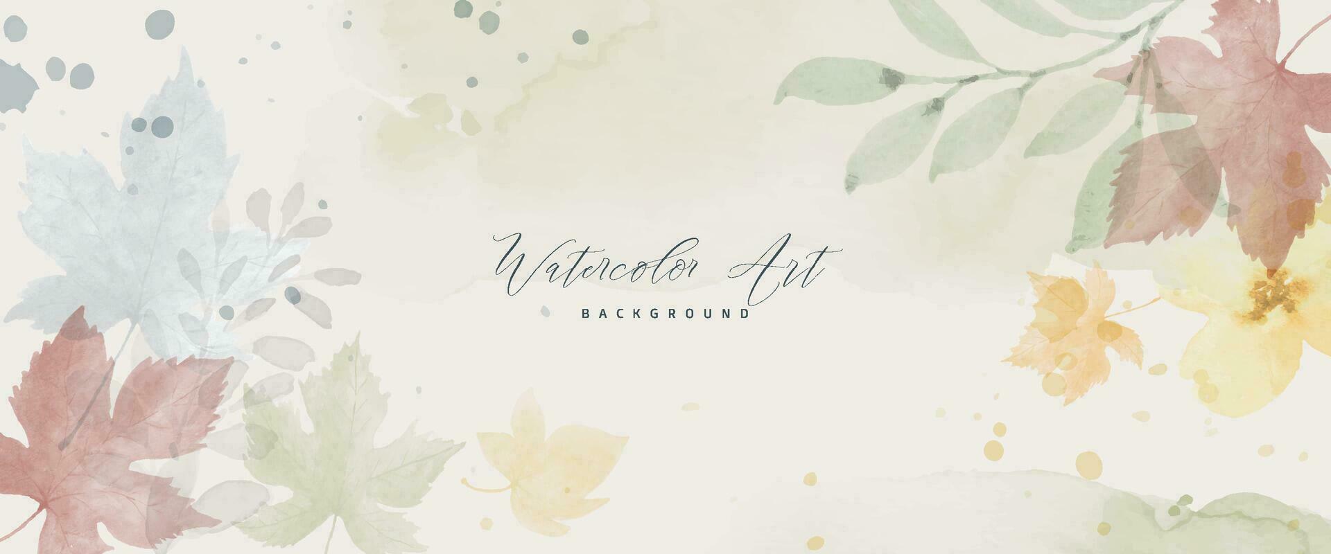 Watercolor pastel autumn abstract background with maple and seasonal leaves vector