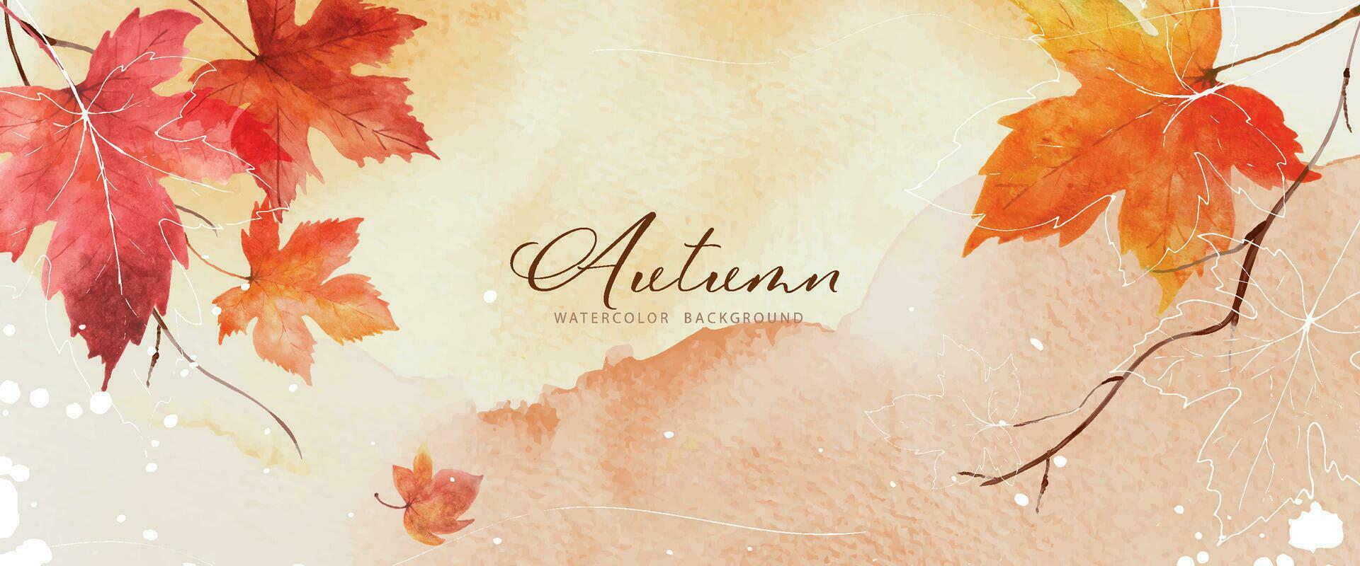 Abstract art autumn background with orange maple leaves watercolor vector