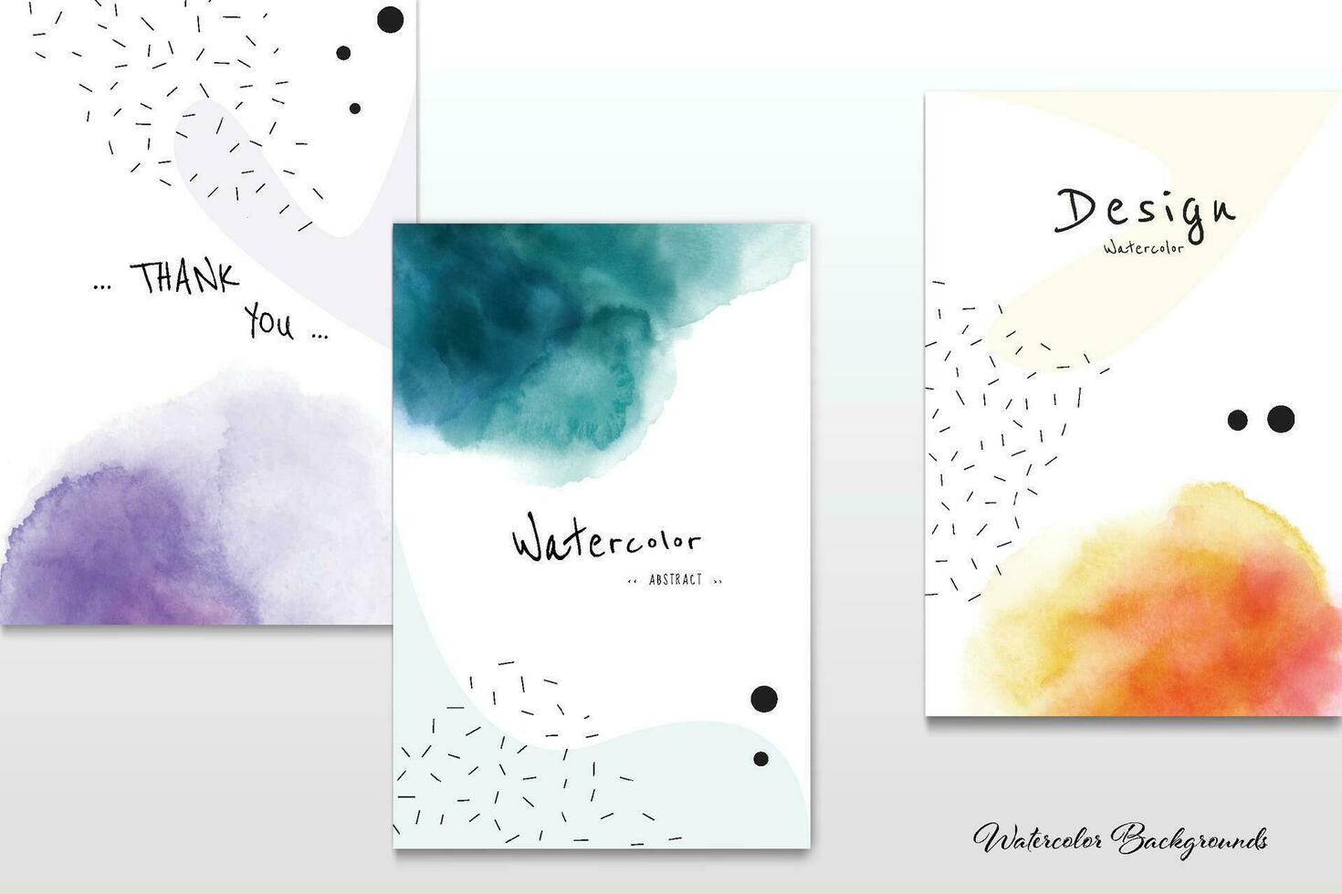 Set of creative cards with colorful stains watercolor style vector