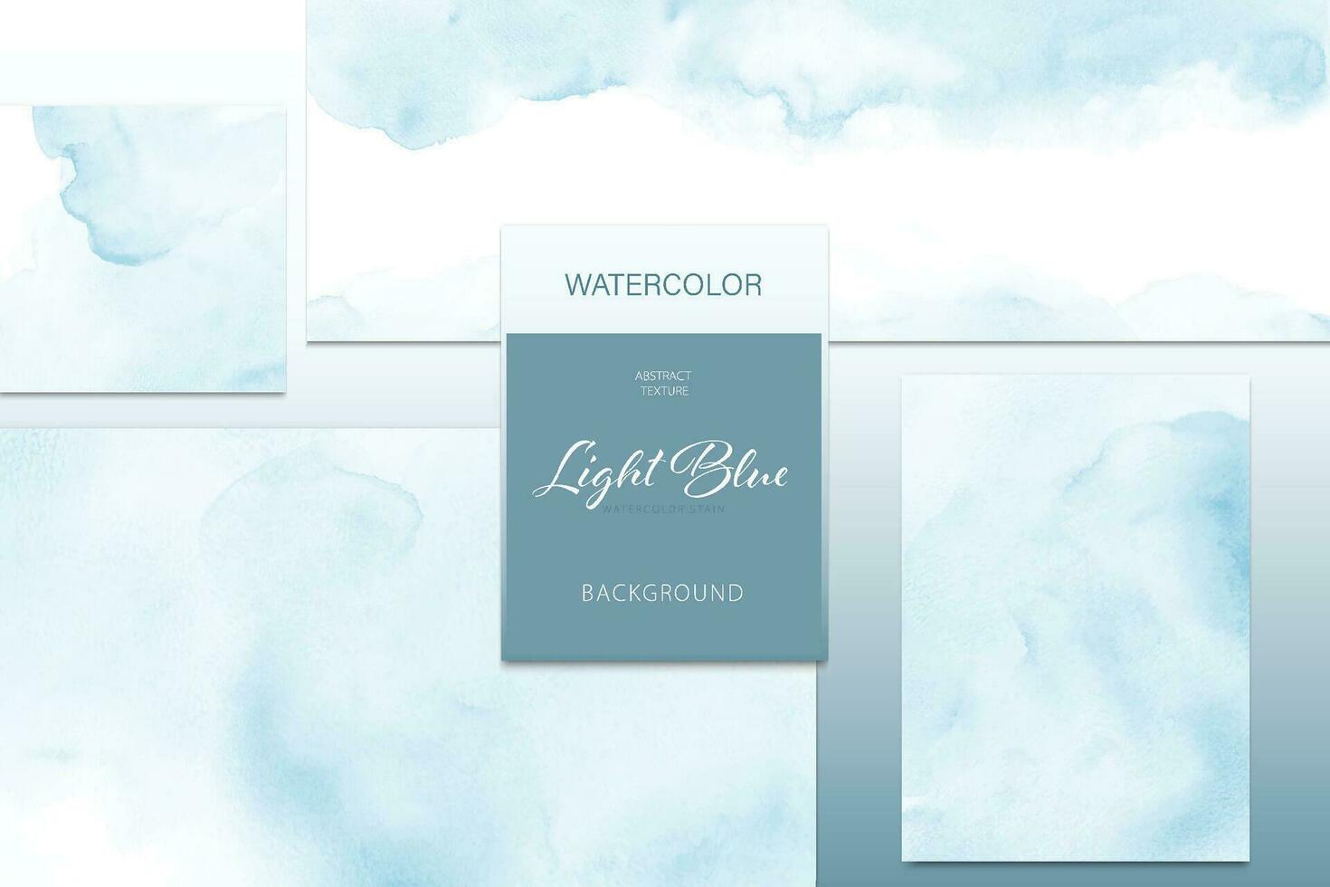 Set of light blue watercolor stain background style vector