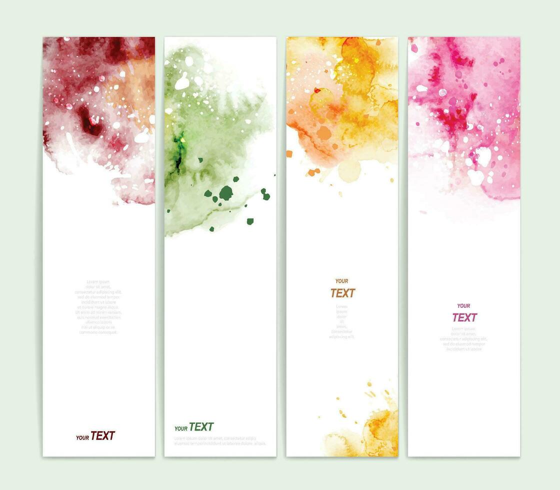 Set of four varicolored watercolor banners vector