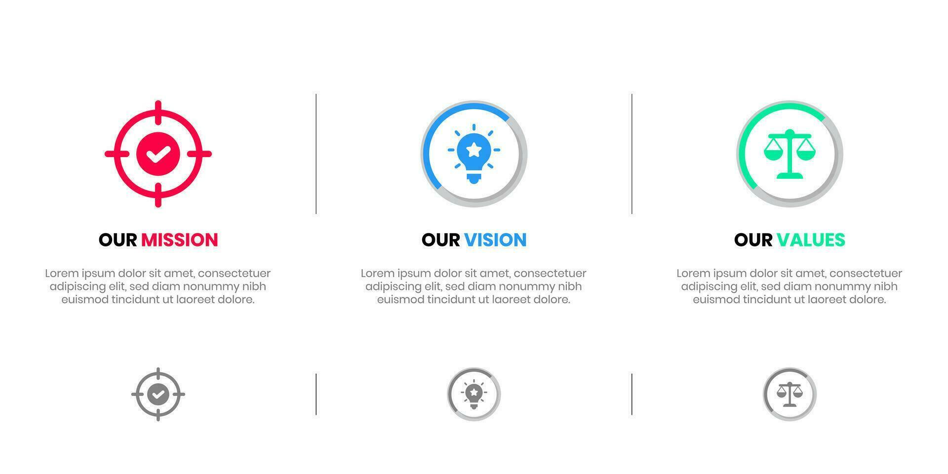 Mission Vision Values infographic Banner template. Company goal infographic design with  Modern flat icon design. vector illustration infographic icon design banner.