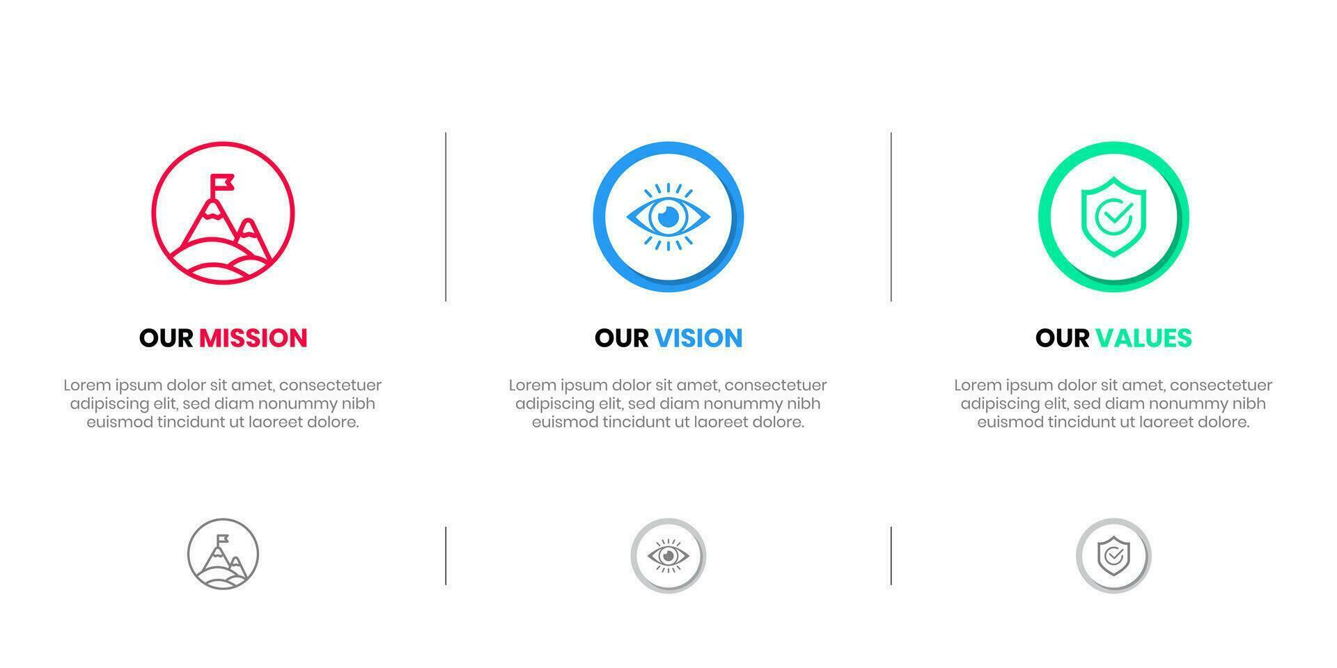 Mission Vision Values infographic Banner template. Company goal infographic design with  Modern flat icon design. vector illustration infographic icon design banner.