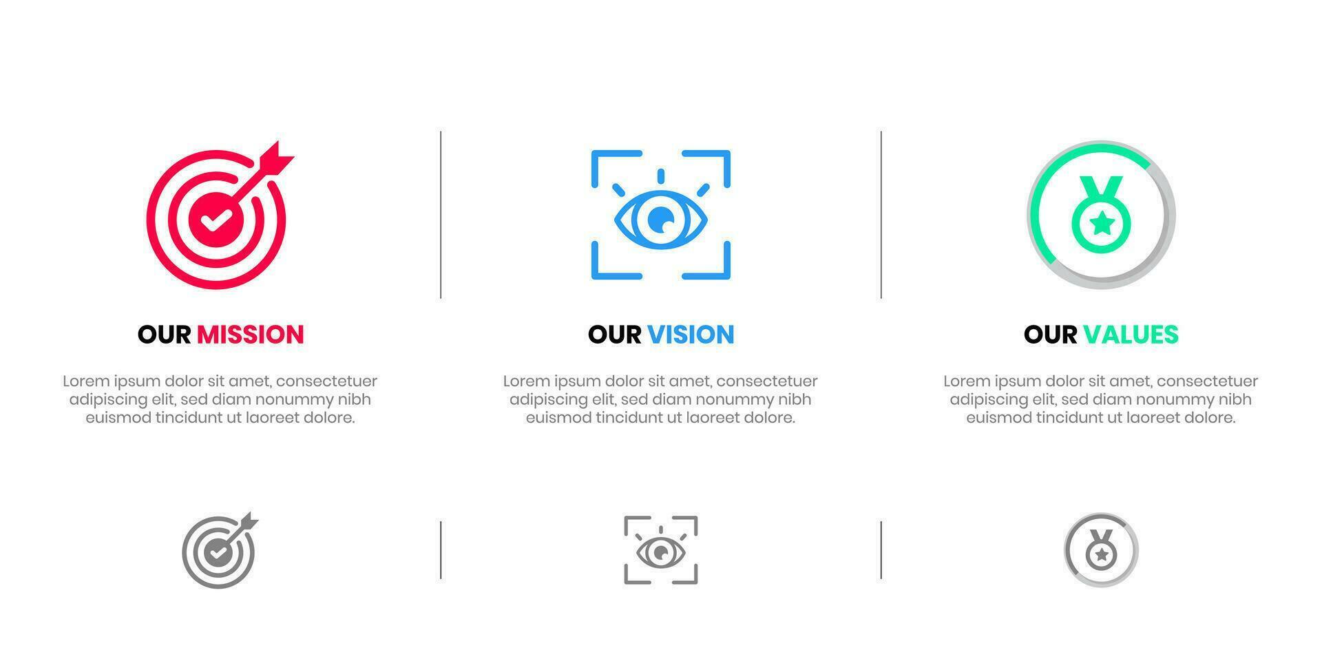 Mission Vision Values infographic Banner template. Company goal infographic design with  Modern flat icon design. vector illustration infographic icon design banner.