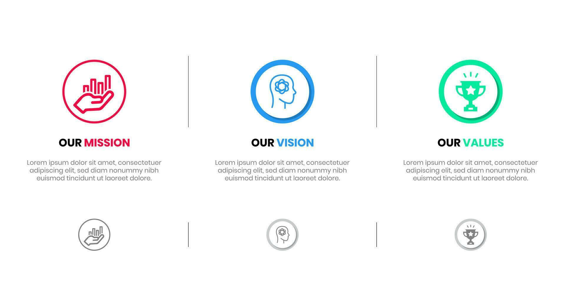 Mission Vision Values infographic Banner template. Company goal infographic design with  Modern flat icon design. vector illustration infographic icon design banner.