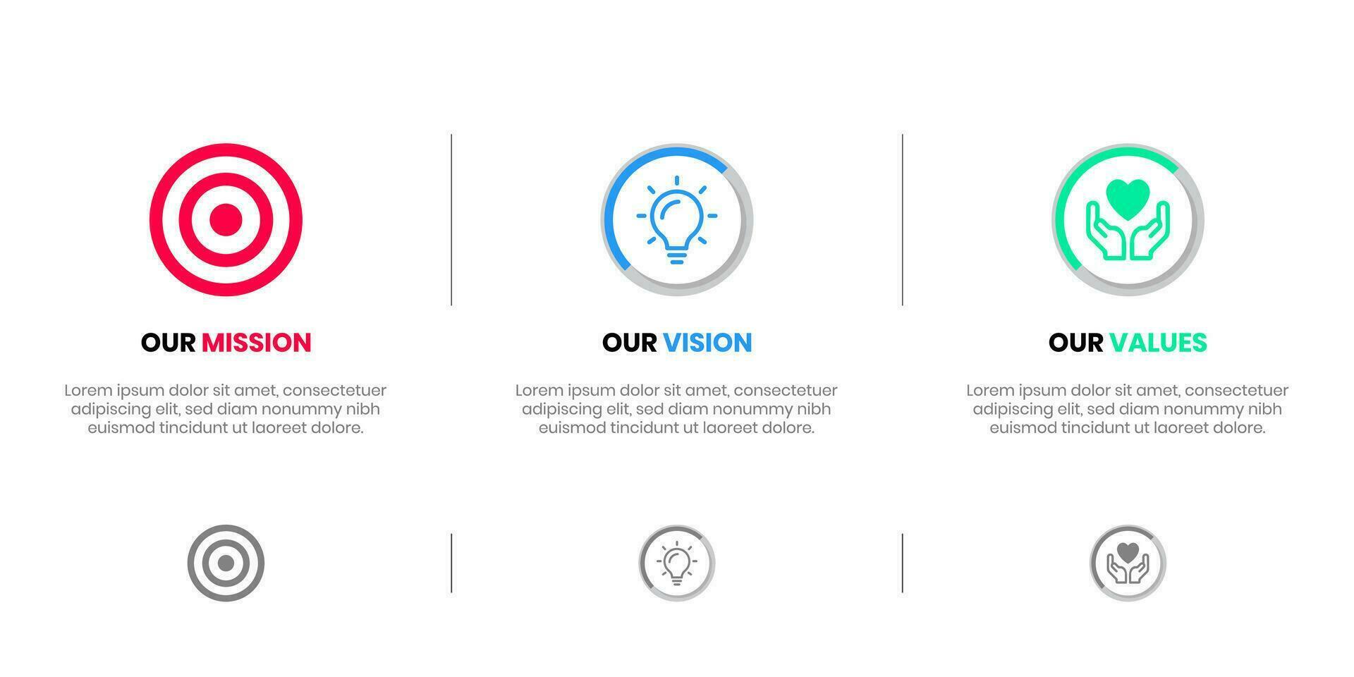 Mission Vision Values infographic Banner template. Company goal infographic design with  Modern flat icon design. vector illustration infographic icon design banner.