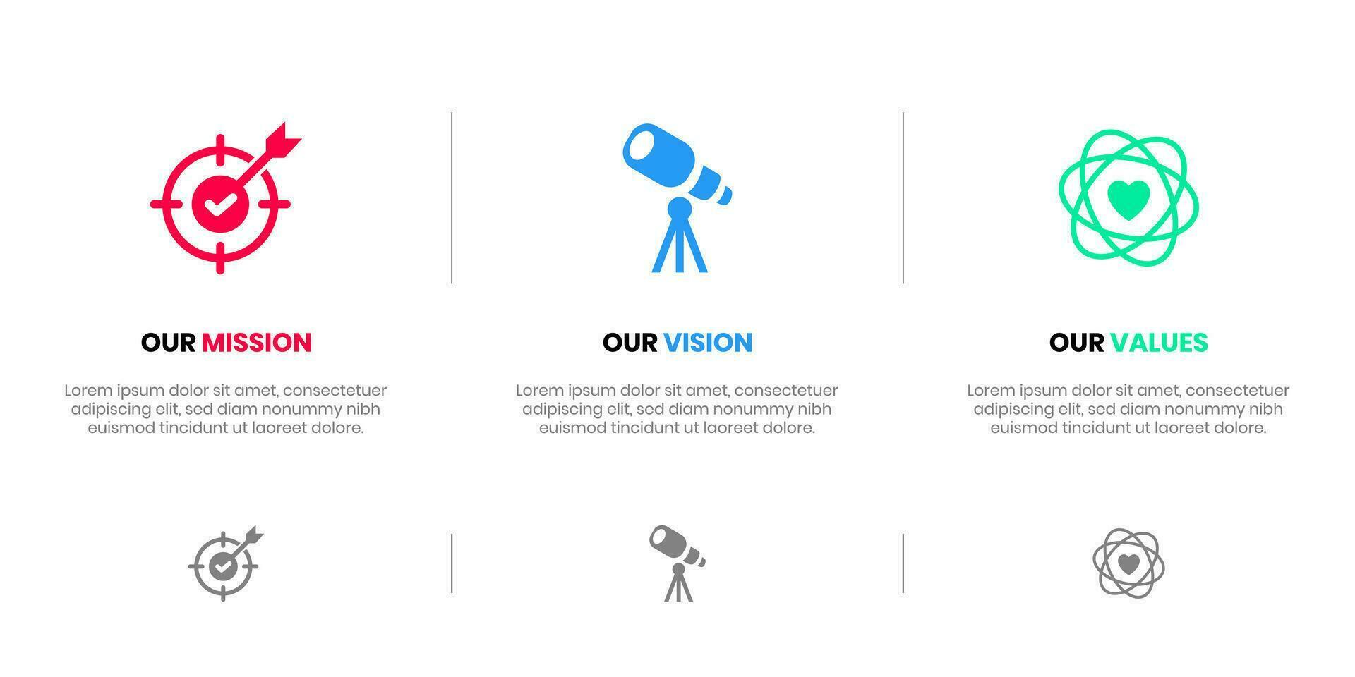 Mission Vision Values infographic Banner template. Company goal infographic design with  Modern flat icon design. vector illustration infographic icon design banner.