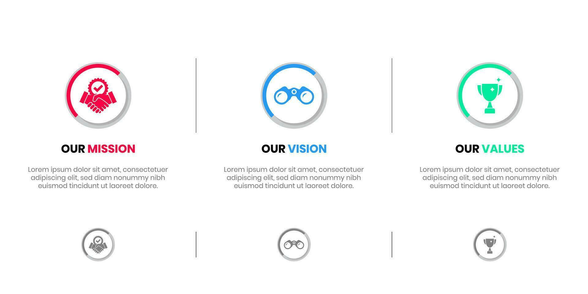 Mission Vision Values infographic Banner template. Company goal infographic design with  Modern flat icon design. vector illustration infographic icon design banner.