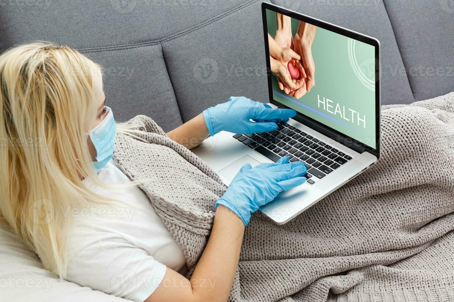 Healthcare online consulting concept, health by laptop photo