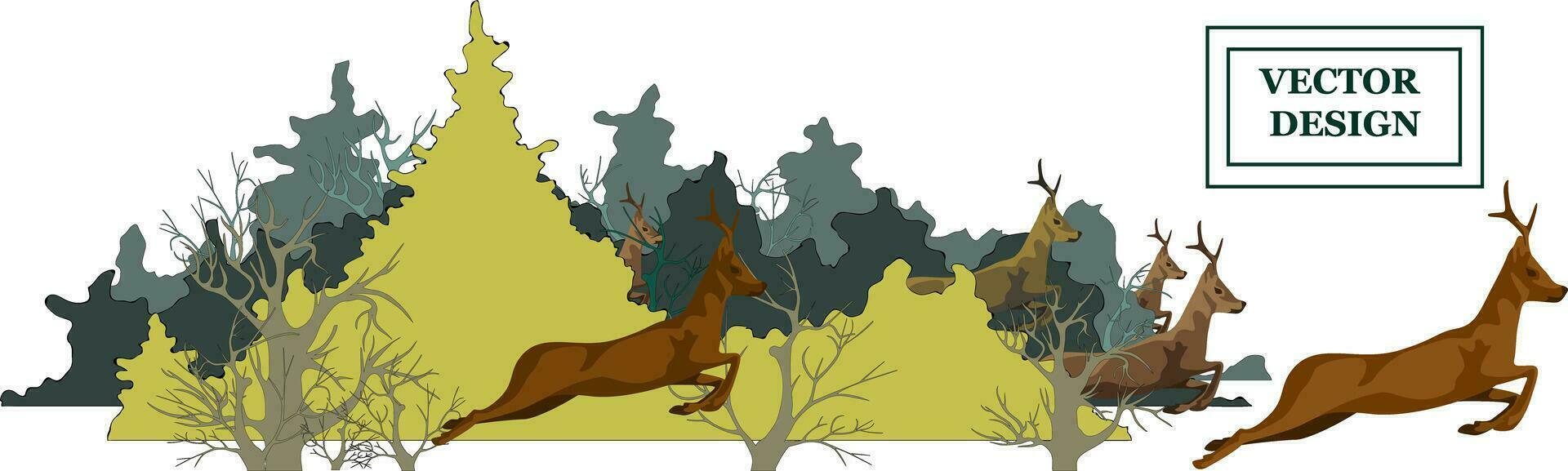 image of a forest and running animals from it. Concept of global deforestation and forest fire problems vector