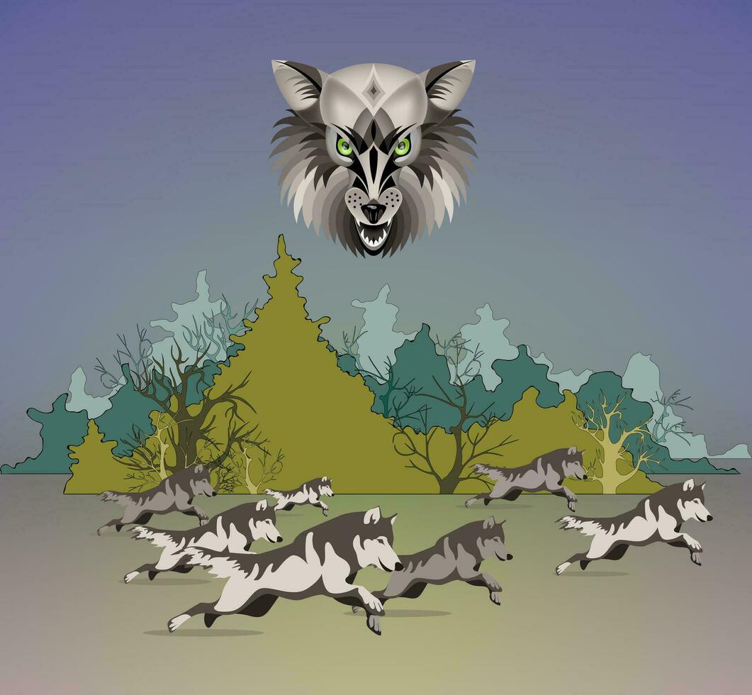 image of a forest and running animals from it. Concept of global deforestation and forest fire problems vector