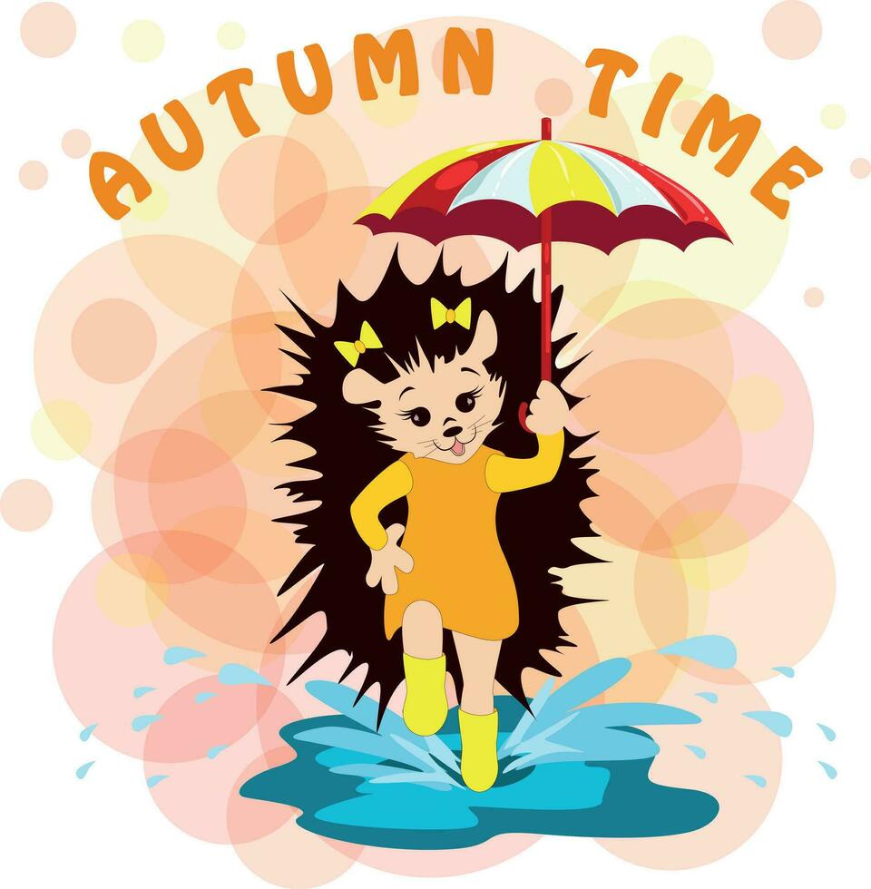 Vector image of a hedgehog with an umbrella in his hand. From a series of illustrations with a hedgehog