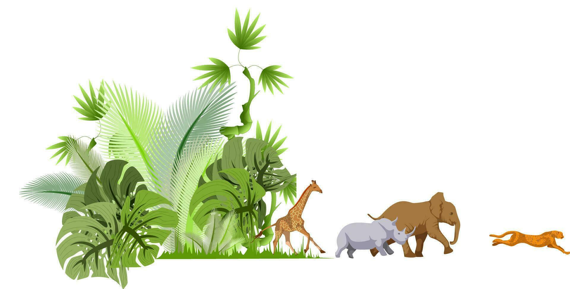 Vector image of a forest and running animals from it. Concept of global deforestation and forest fire problems