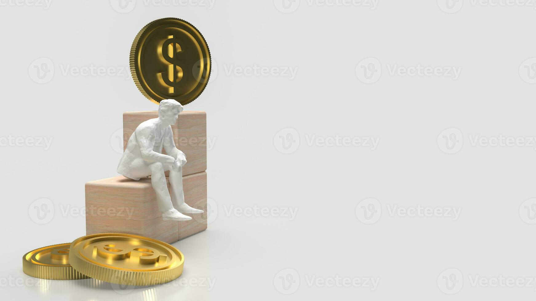 The Business man sit on wood cube  3d rendering photo