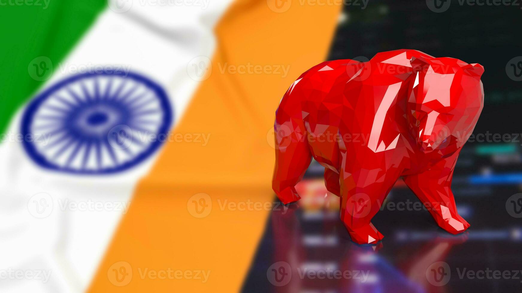 The Red Bear and India flag for Business concept 3d rendering photo