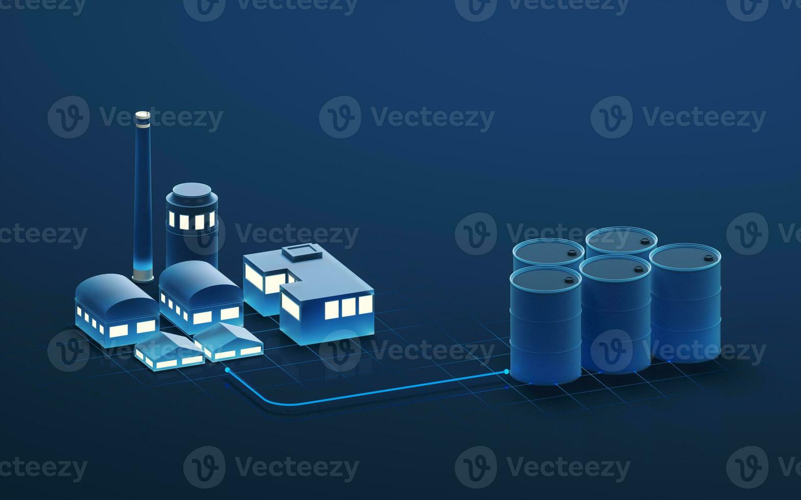 Oil tanks and chimneys, 3d rendering. photo
