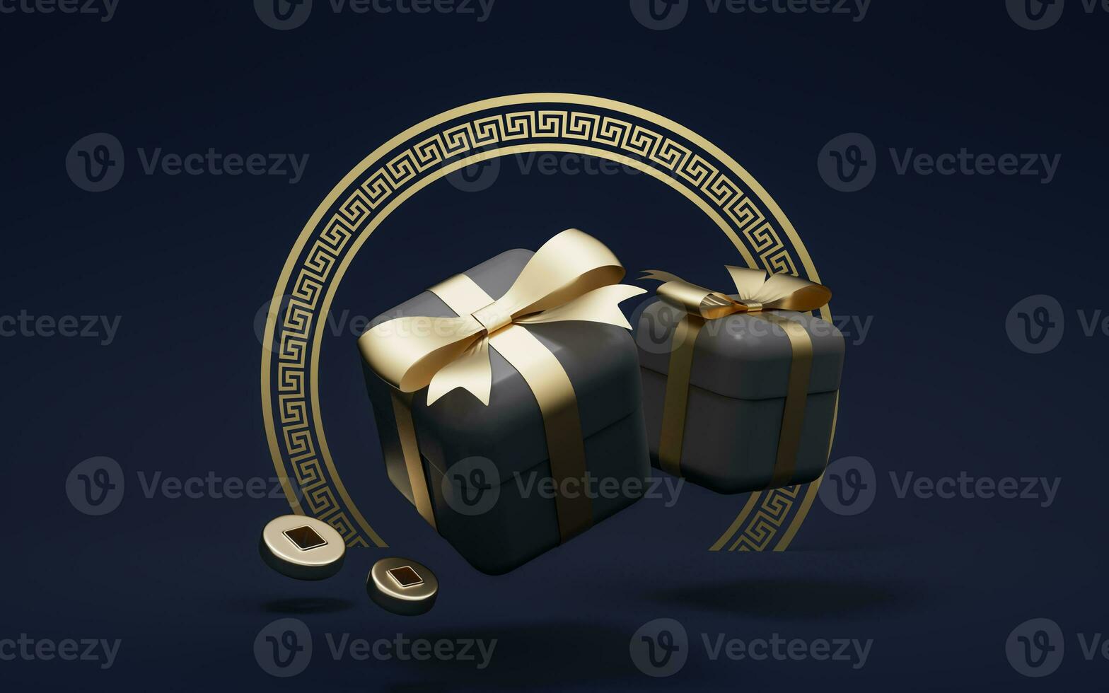 Gifts and Chinese style background, 3d rendering. photo