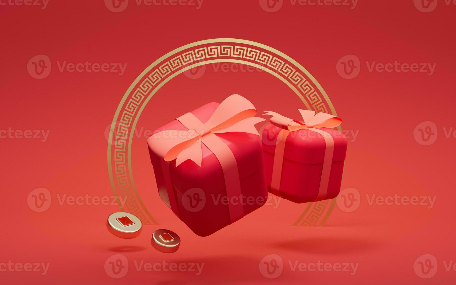 Gifts and Chinese style background, 3d rendering. photo