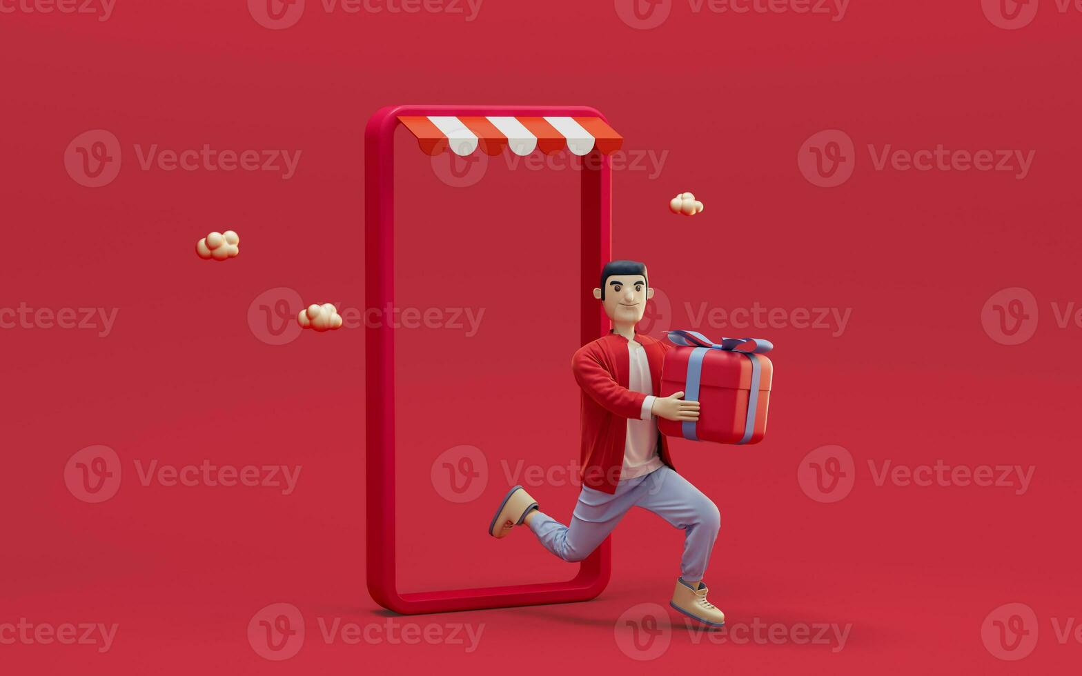 A man buy gifts online 3d rendering. photo