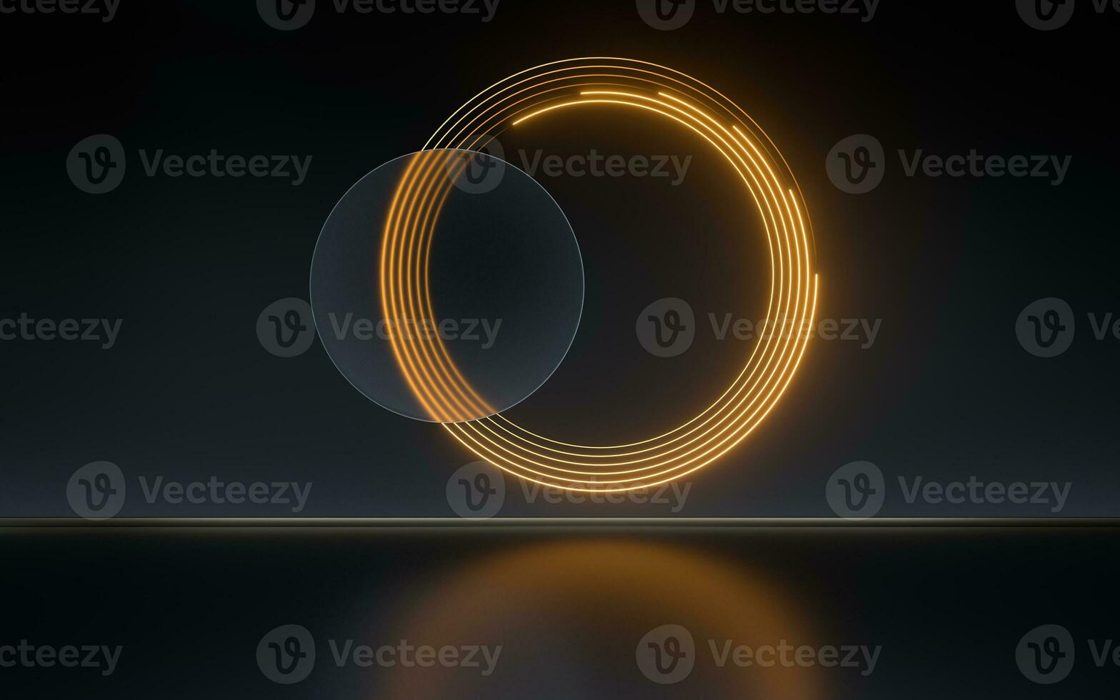 Neon light and frosted glass with black background indoor, 3d rendering. photo