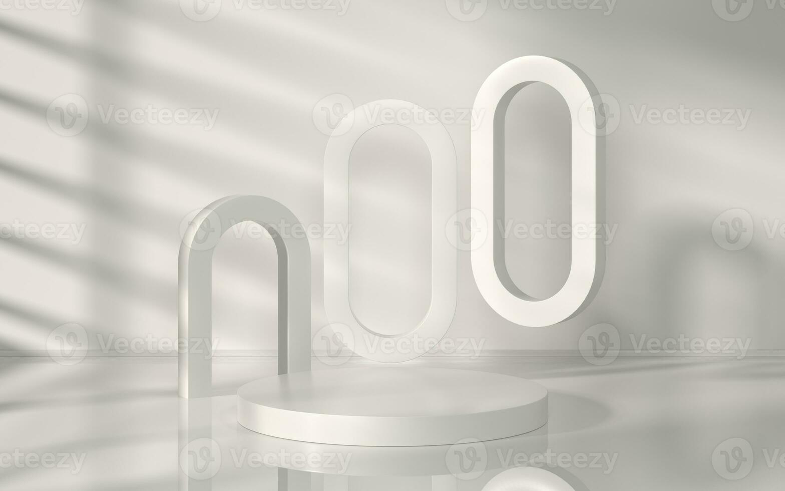 Empty stage with white background indoor, 3d rendering. photo