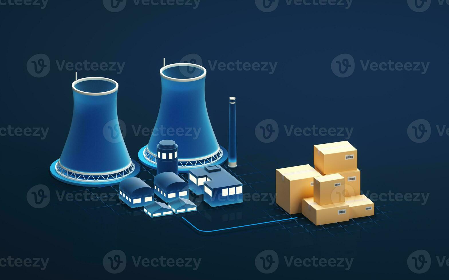 Chimney and boxes with blue background, 3d rendering. photo