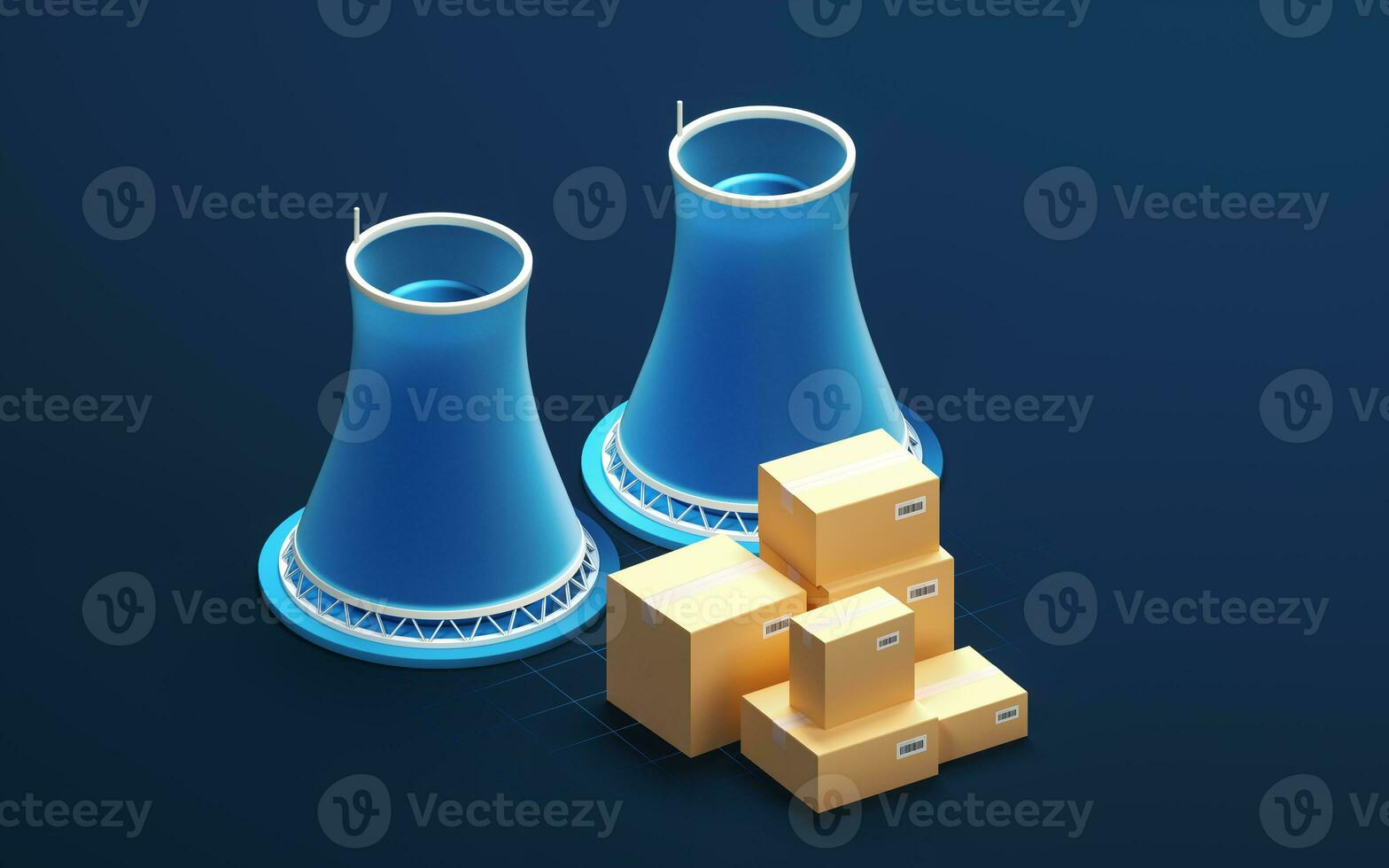 Chimney and boxes with blue background, 3d rendering. photo