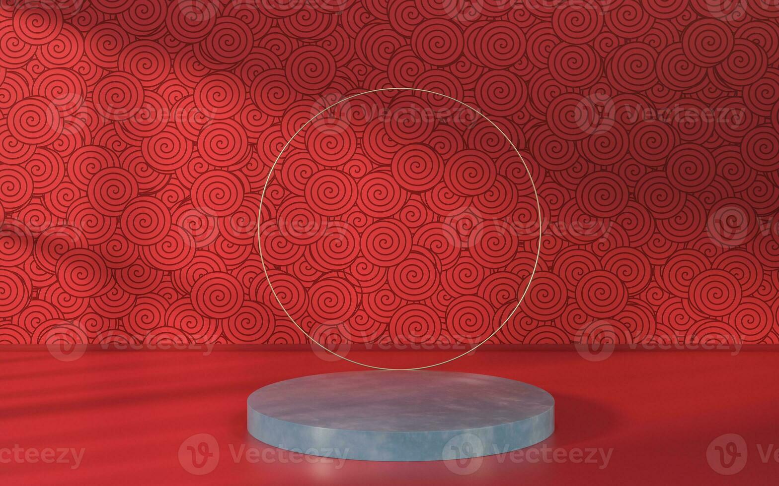 Empty stage with red background indoor, 3d rendering. photo