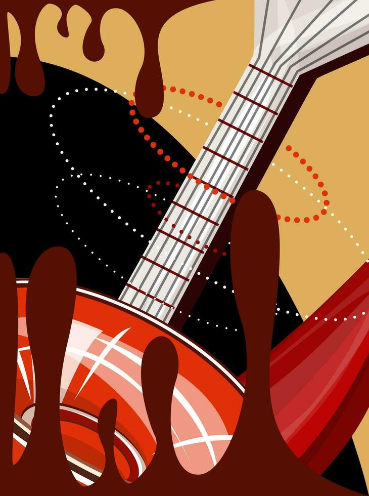 Vector image in boho style in bright colors. The main element is guitar and speaker. Rock music concept. EPS 10