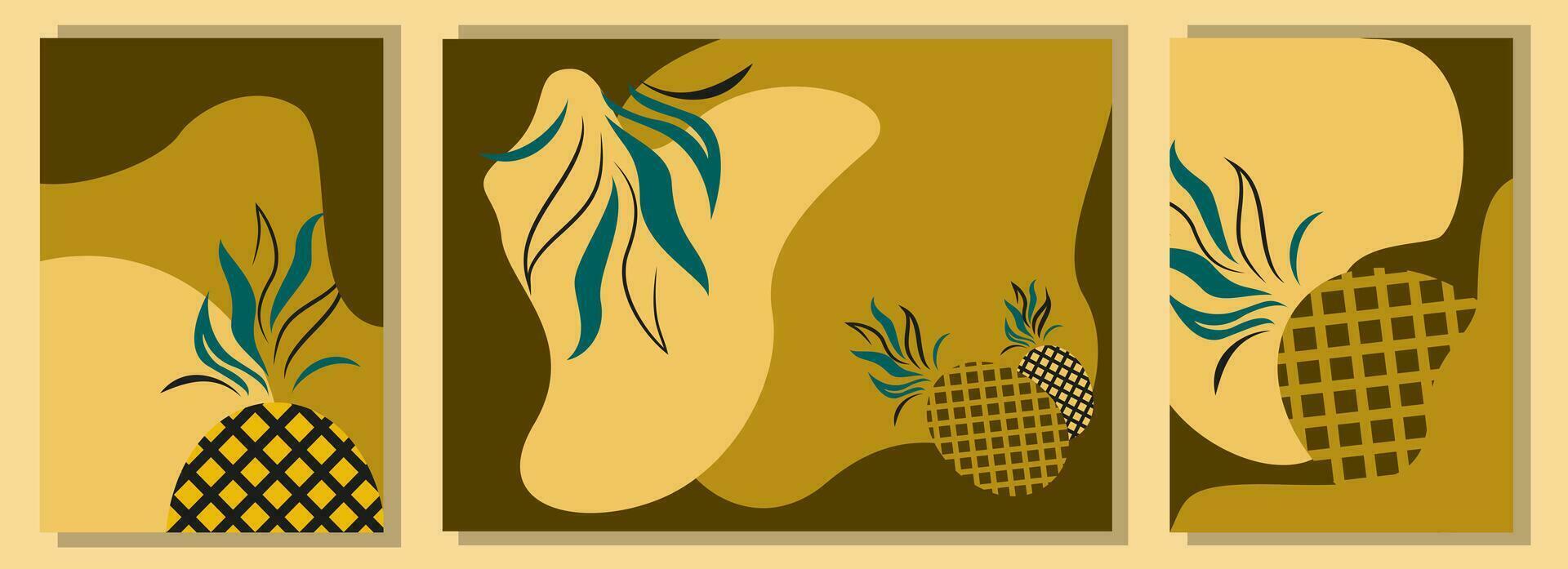 Vector background image of 3 variations with pineapple and artistic spots. Concept. Art. EPS 10