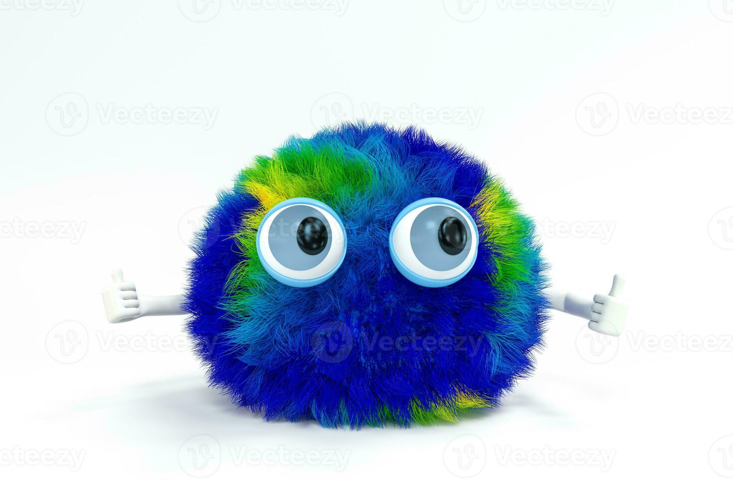 Hairy cartoon character thumb out, 3d rendering. photo