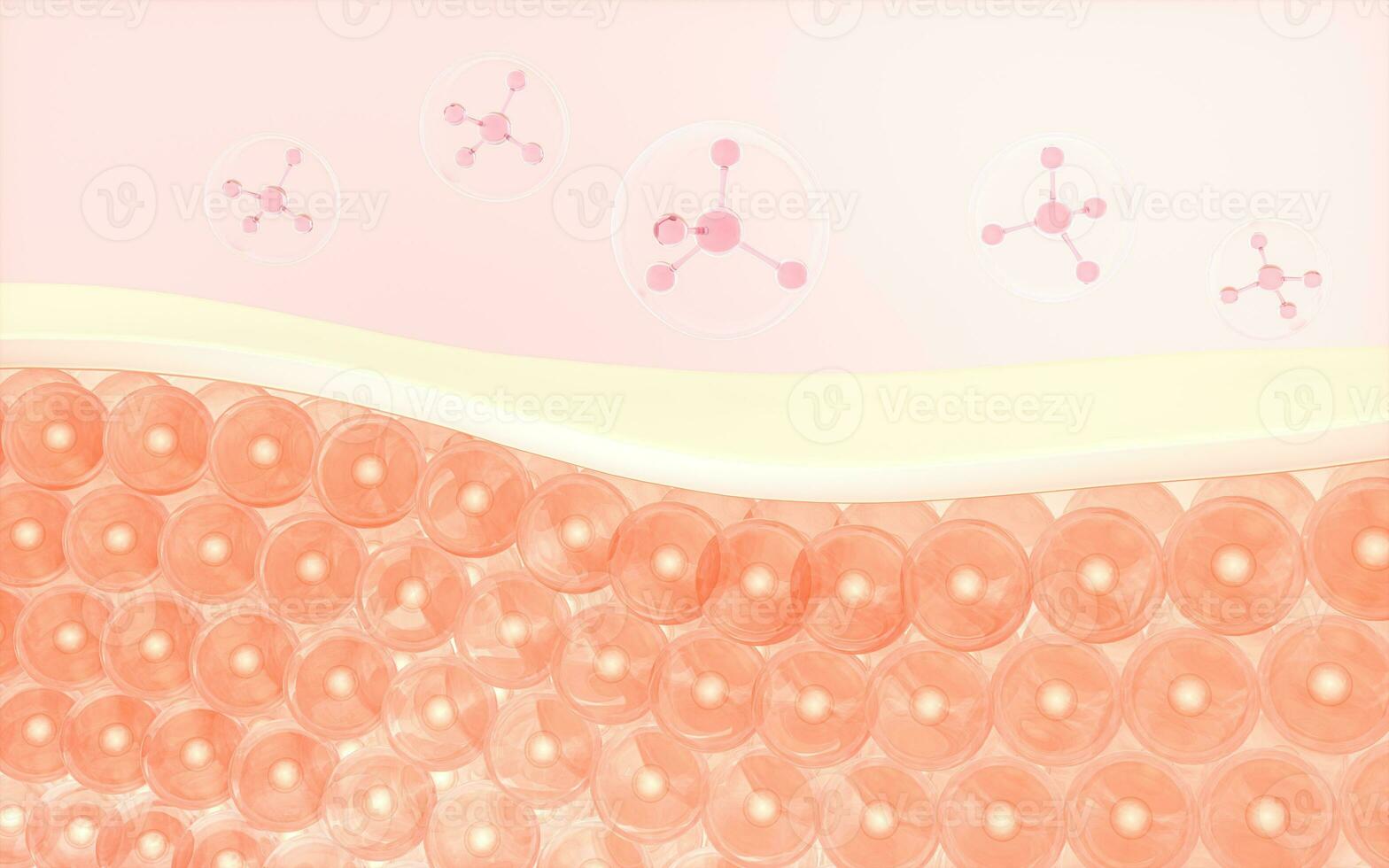 Skin cells and molecular structure, 3d rendering. photo