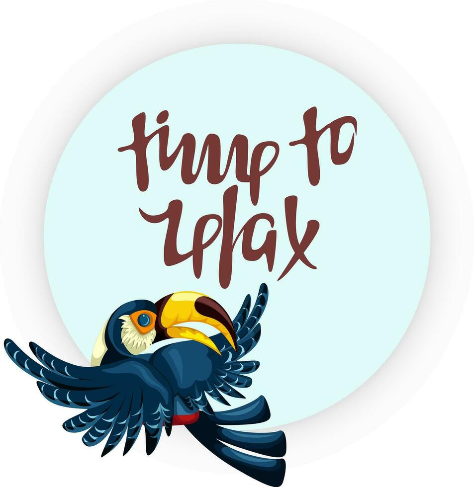 Vector image of a flying toucan on the background of a round shape, where you can put your inscription. EPS 10