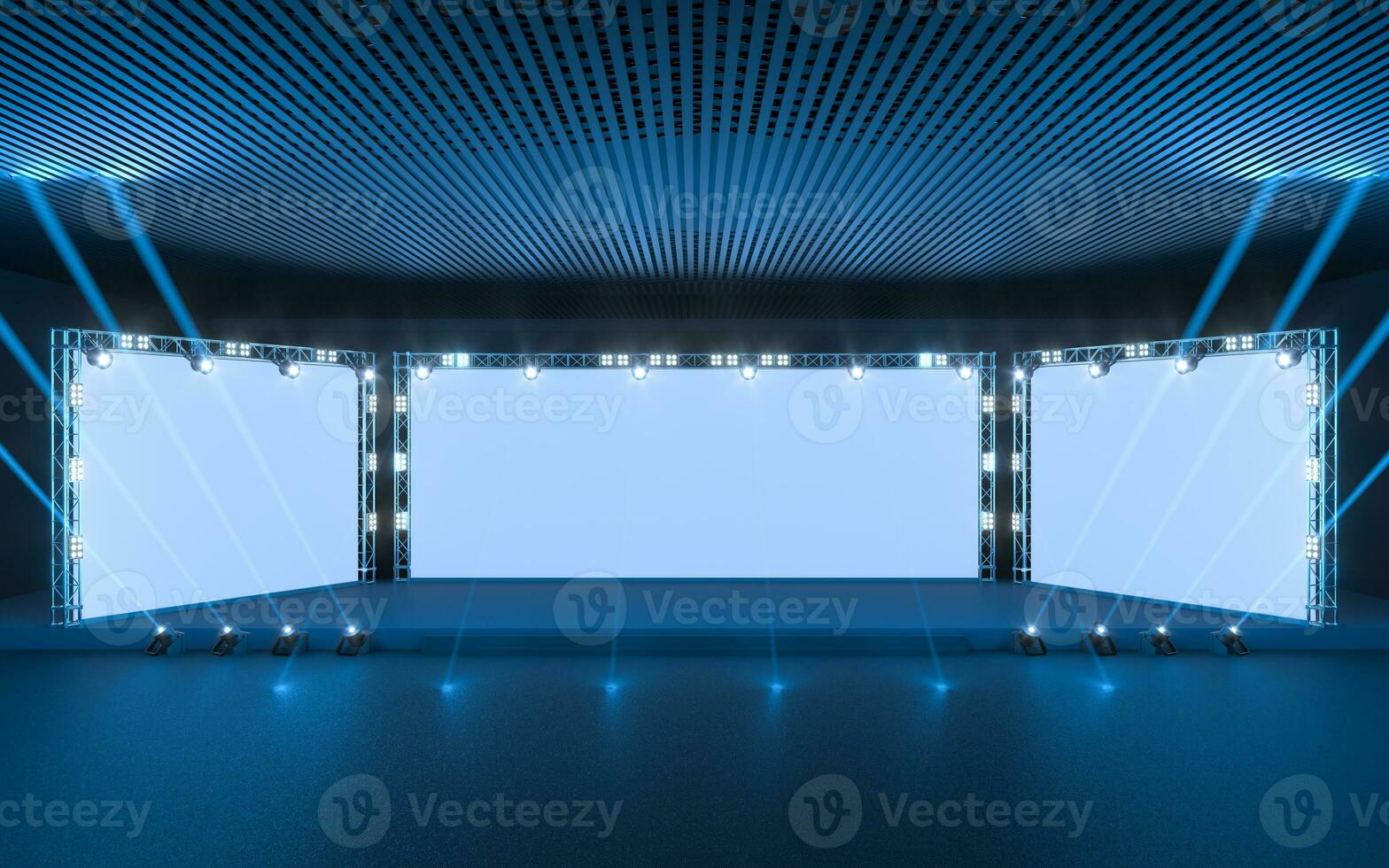 Exposition stage with blank billboard, 3d rendering. photo