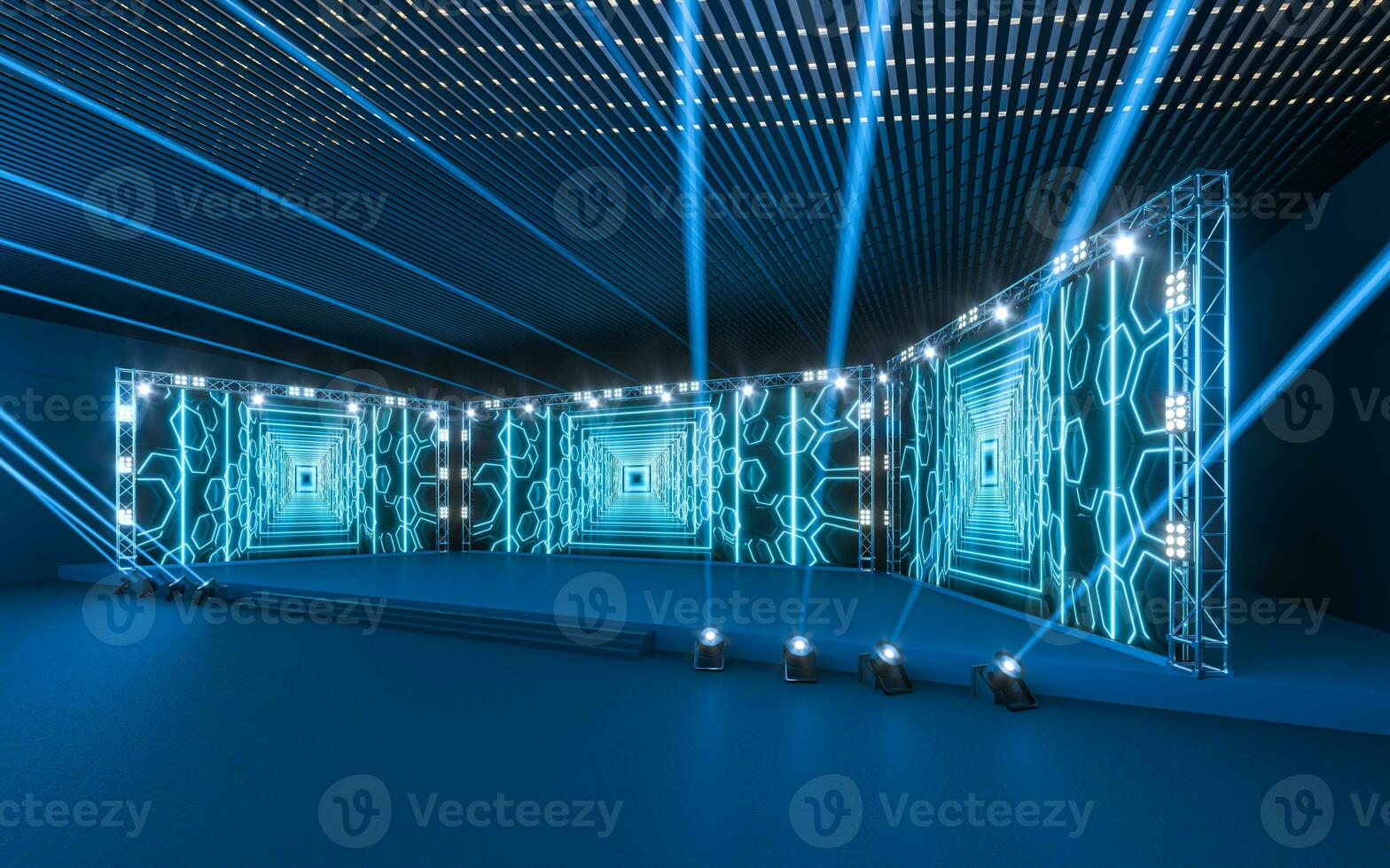 Exposition stage with blank billboard, 3d rendering. photo