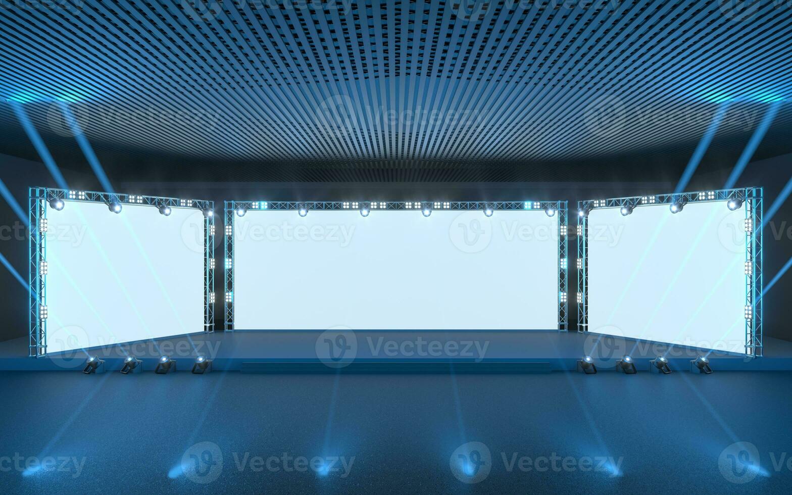 Exposition stage with blank billboard, 3d rendering. photo