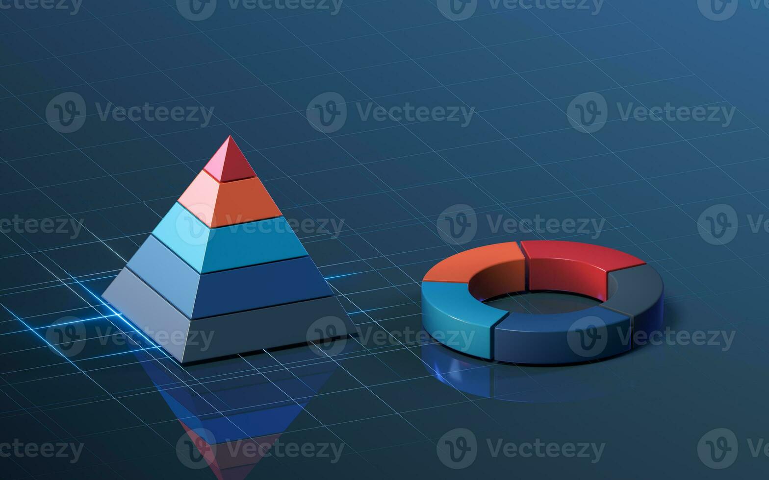 Pyramid diagram and ring diagram, 3d rendering. photo