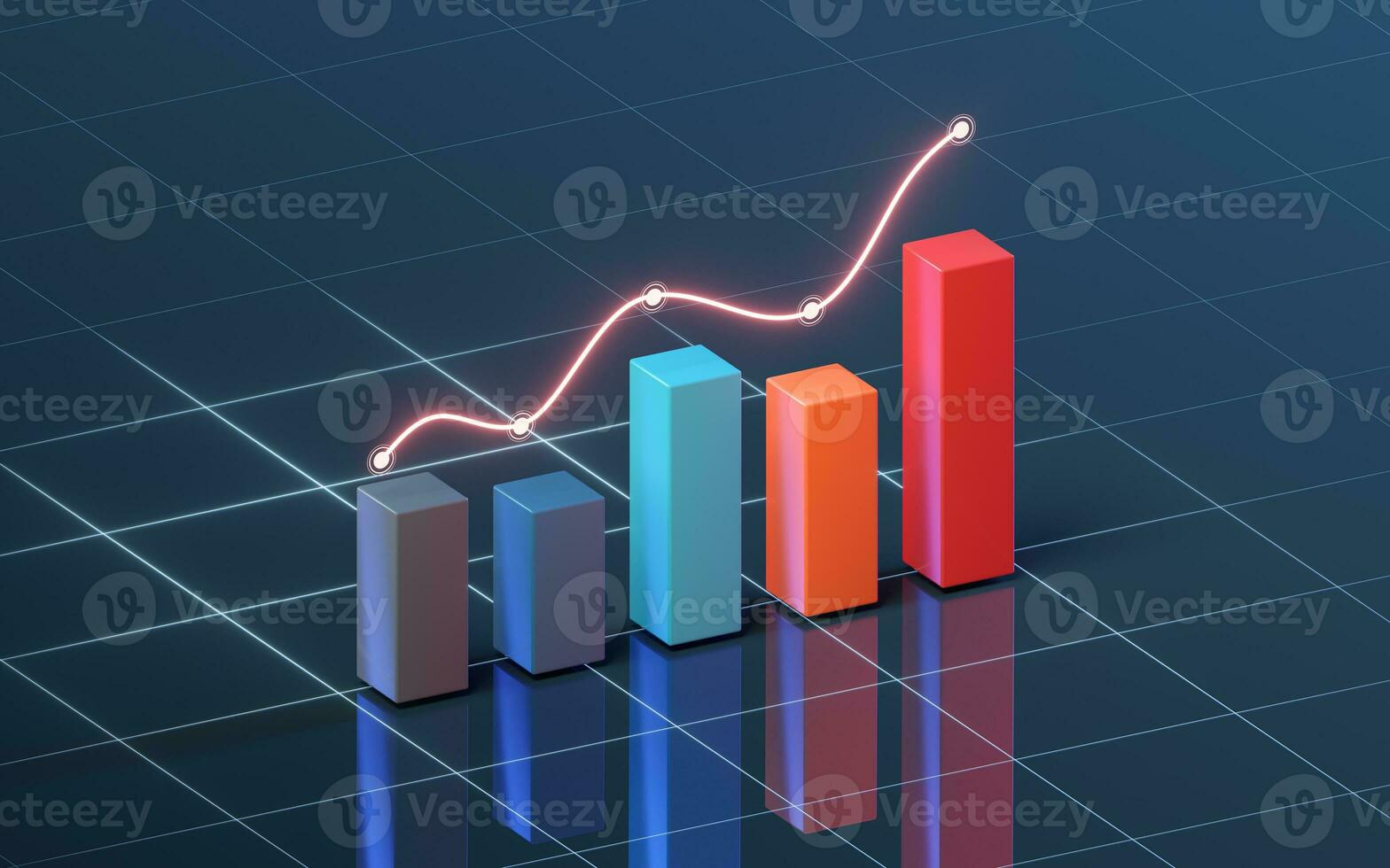 Bar chart and trend analysis, 3d rendering. photo
