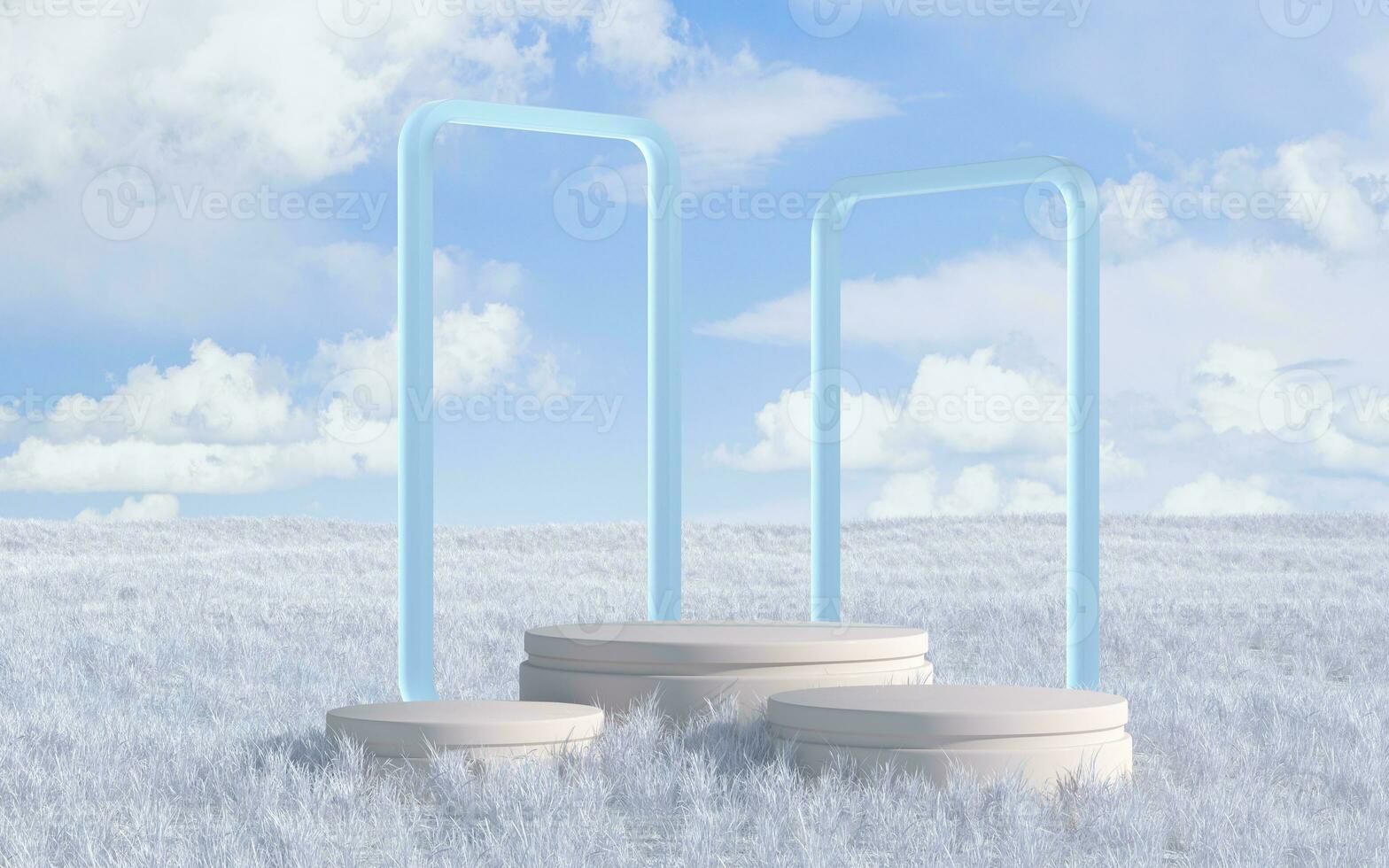 Empty stage and frame with outdoor background, 3d rendering. photo