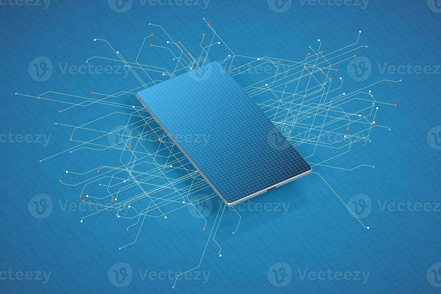Mobile phone with circuit lines, 3d rendering. photo