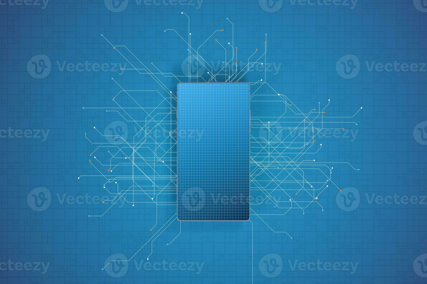 Mobile phone with circuit lines, 3d rendering. photo