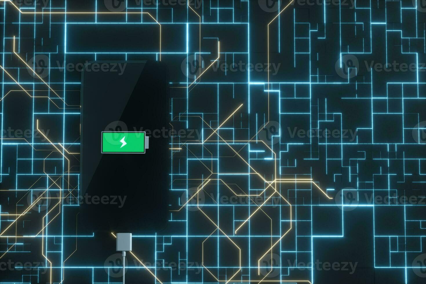 The charging mobile phone with circuit background, 3d rendering. photo