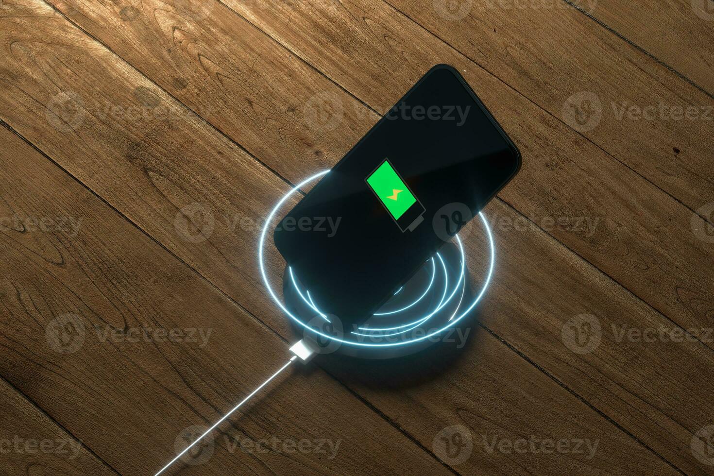 The charging mobile phone with wireless charger, 3d rendering. photo