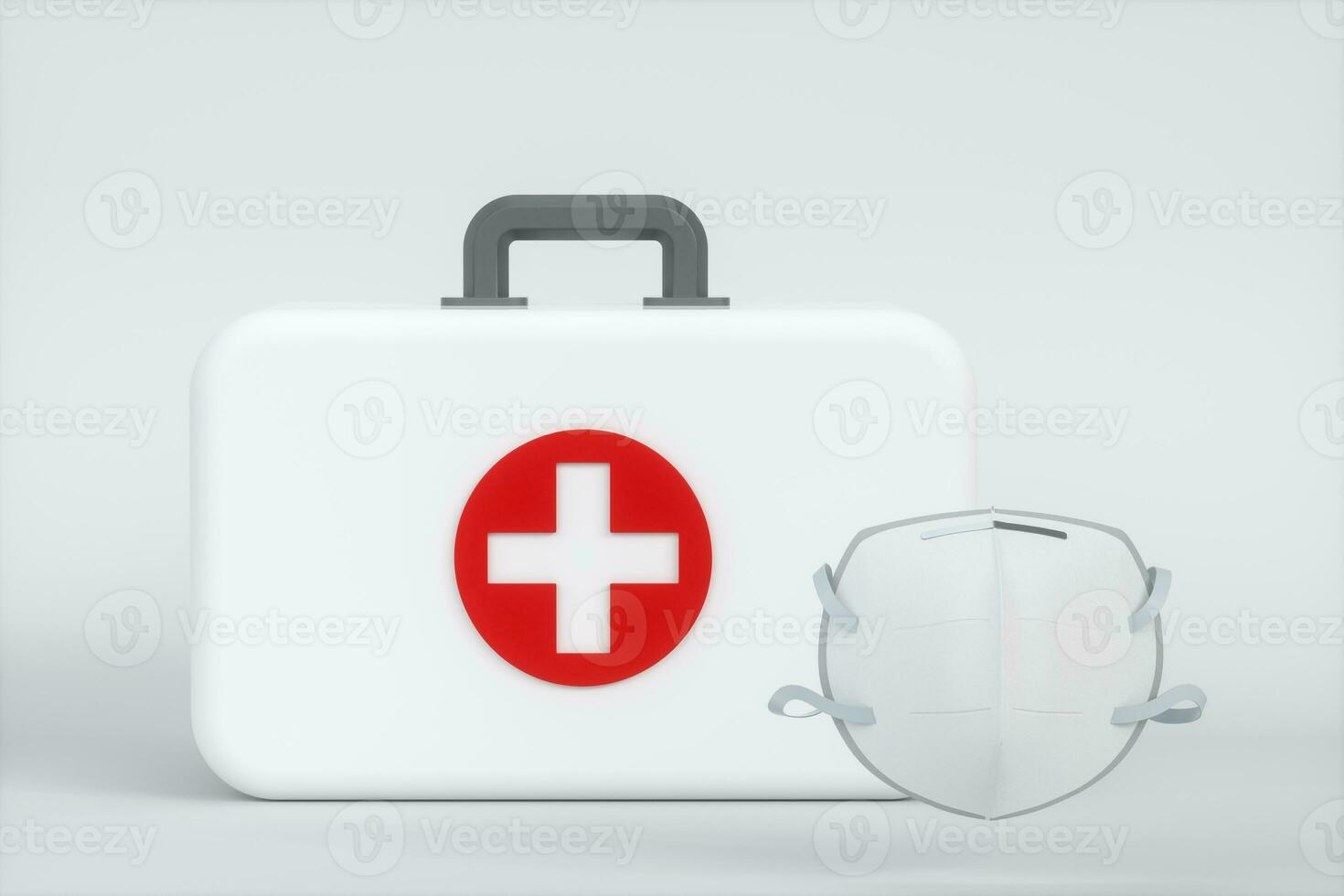 Medical kit and emergency medical equipment with white background,3d rendering. photo