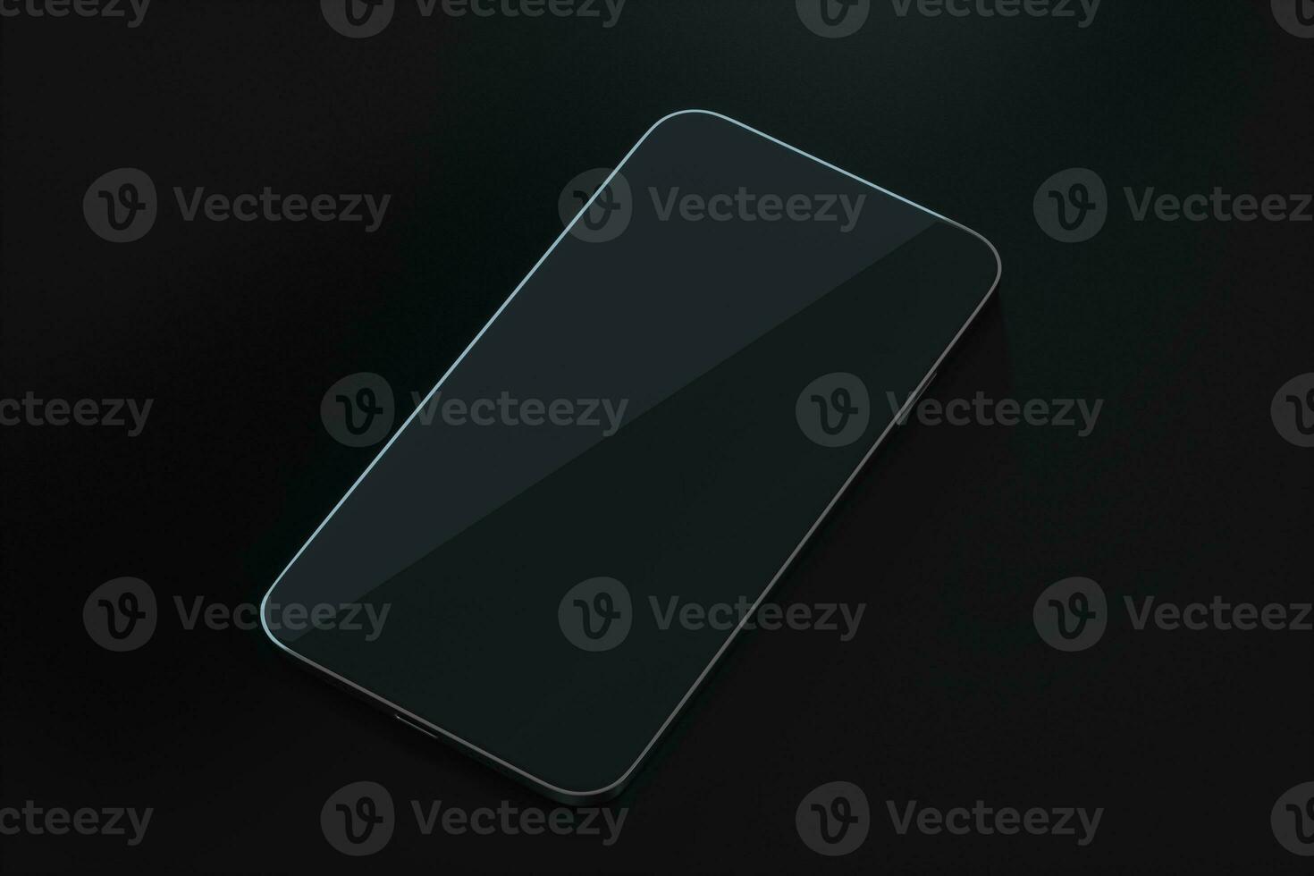 The black mobile phone on the black table, 3d rendering. photo