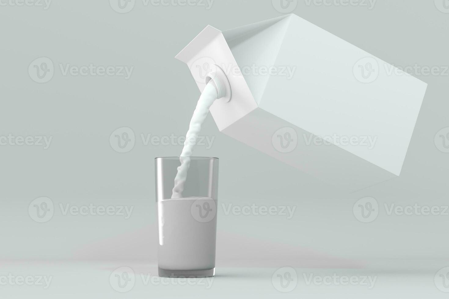 Milk pouring down from the paper box, 3d rendering. photo