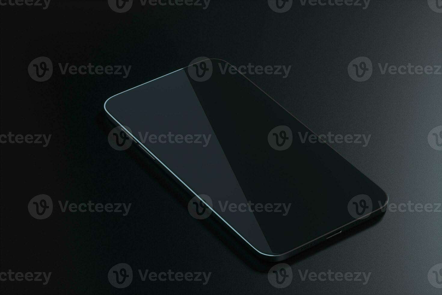 The black mobile phone on the black table, 3d rendering. photo