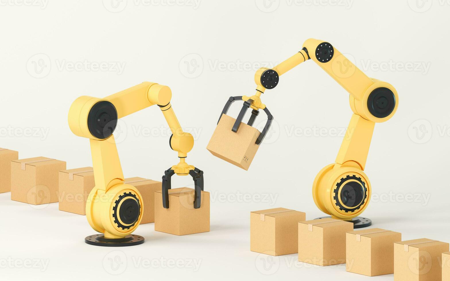 The robotic arm picks up the box, 3d rendering. photo