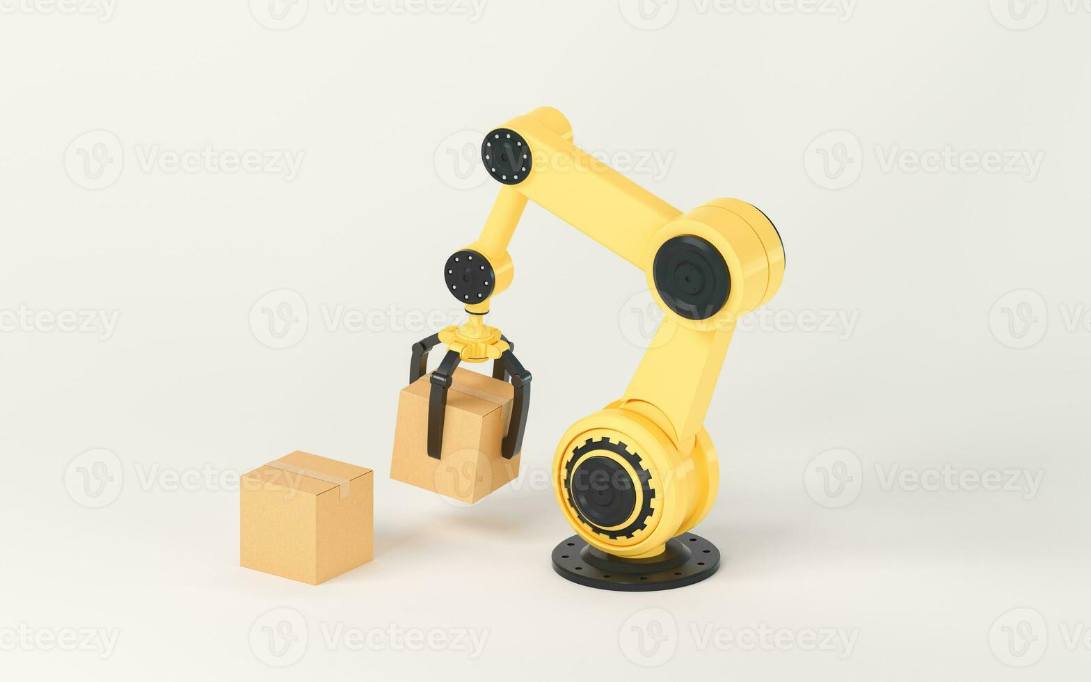 The robotic arm picks up the box, 3d rendering. photo