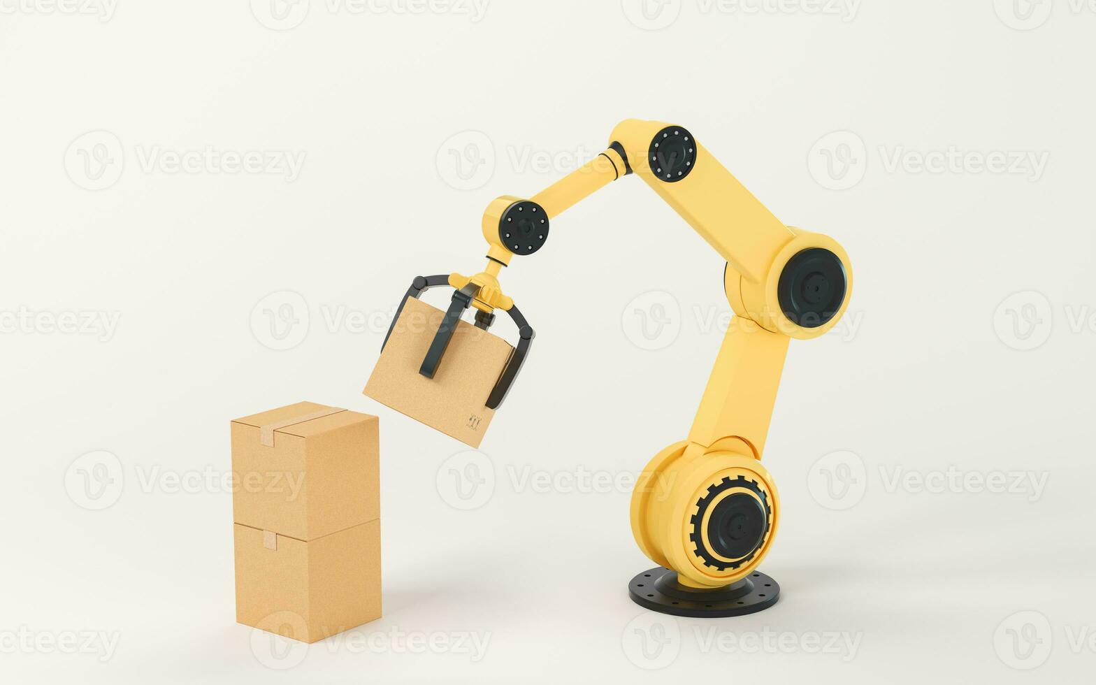 The robotic arm picks up the box, 3d rendering. photo